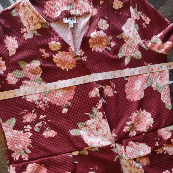 Cute Floral Burgundy Open Front Blazer Jacket Size XL - Picture 9 of 11